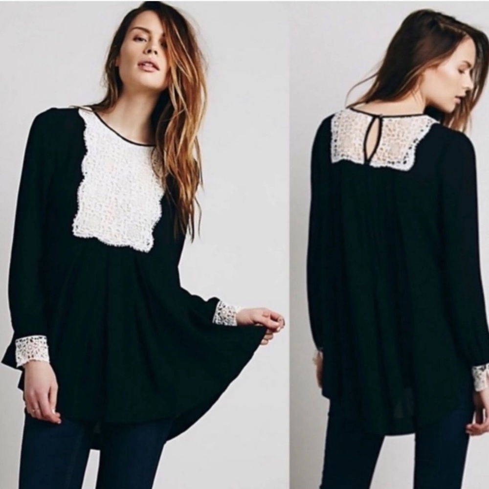 RARE VINTAGE Free People Much Love Embroidered Lace Tunic Wednesday Addams